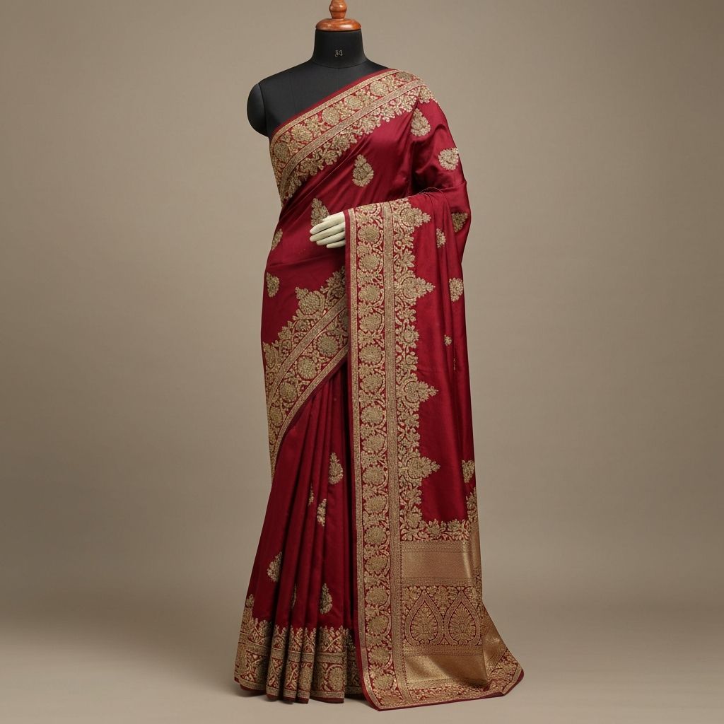 Royal Maroon Bridal Silk Saree with Heavy Embroidery